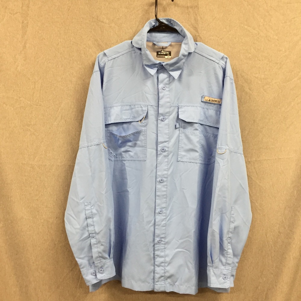 Habit Fishing Shirt Long Sleeve Mens Blue Solar-Factor UPF 40+  Ventilated L